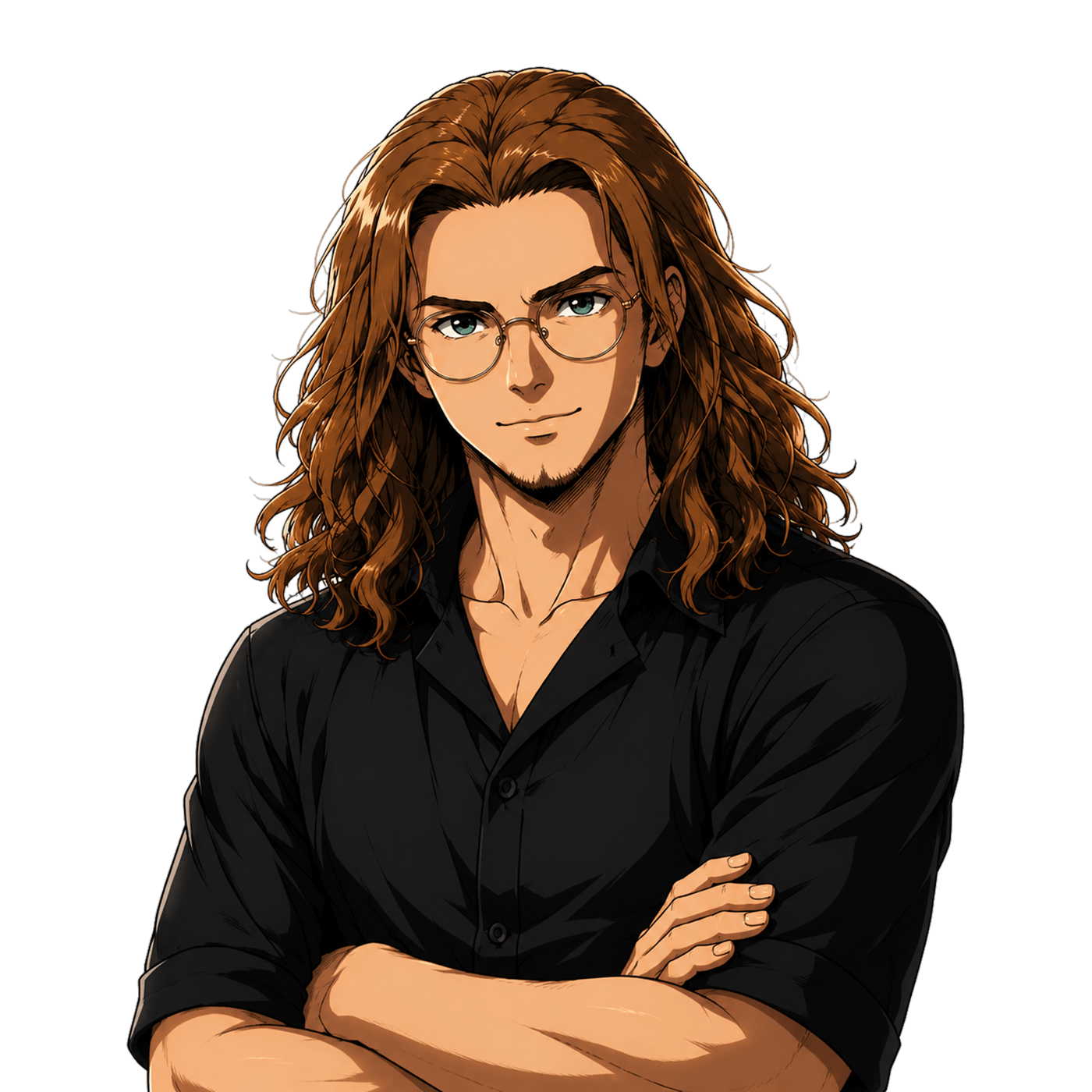 Lou-Diego, head coach de Pok Genius, dessiné en anime, bras croisés